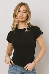 Kammie Ribbed Basic Tee In Black - Final Sale
