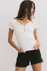 Serena Henley Top in White - FINAL SALE