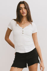 Serena Henley Top In White - Final Sale