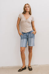 Serena Henley Top In Taupe - Final Sale