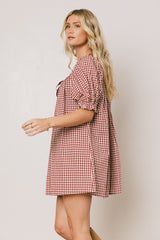 Cody Gingham Mini Dress In Burgundy