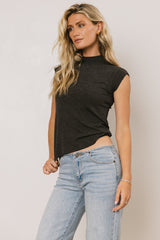 Sunny Mock Neck Top in Charcoal - FINAL SALE
