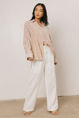 Gia Striped Button Up In Taupe - Final Sale
