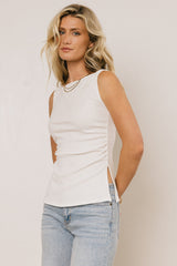 Collins Ribbed Top In White - Final Sale