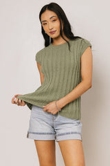 Warren Ribbed Tank In Olive - Final Sale