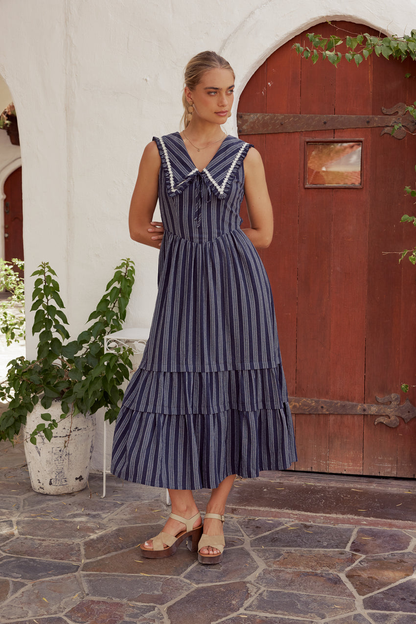 Miya Collared Midi Dress In Navy - Final Sale