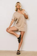 Lynn Relaxed Romper In Taupe - Final Sale