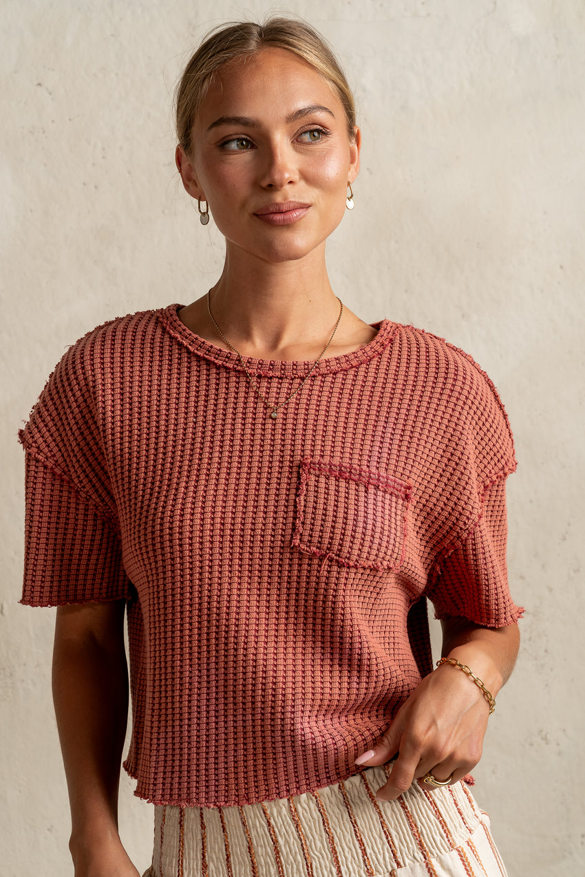 Amaya Knit Tee In Brick - Final Sale