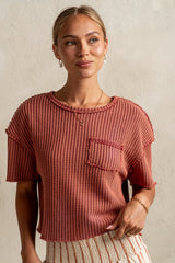 Amaya Knit Tee In Brick - Final Sale