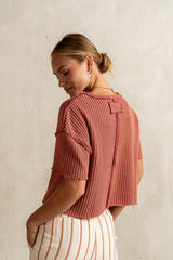 Amaya Knit Tee In Brick - Final Sale