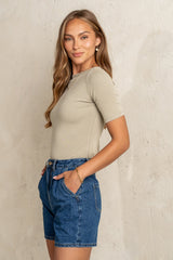 Blair Boat Neck Top In Sage - Final Sale