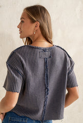 Amaya Knit Tee In Navy - Final Sale