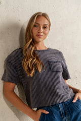 Amaya Knit Tee In Navy - Final Sale