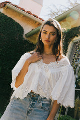 Faye Embroidered Blouse in White - FINAL SALE