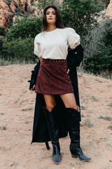 Kori Studded Mini Skirt In Burgundy - Final Sale