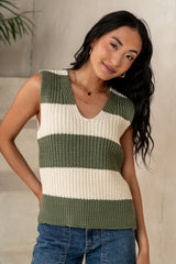 Yasmin Striped Sweater In Olive - Final Sale
