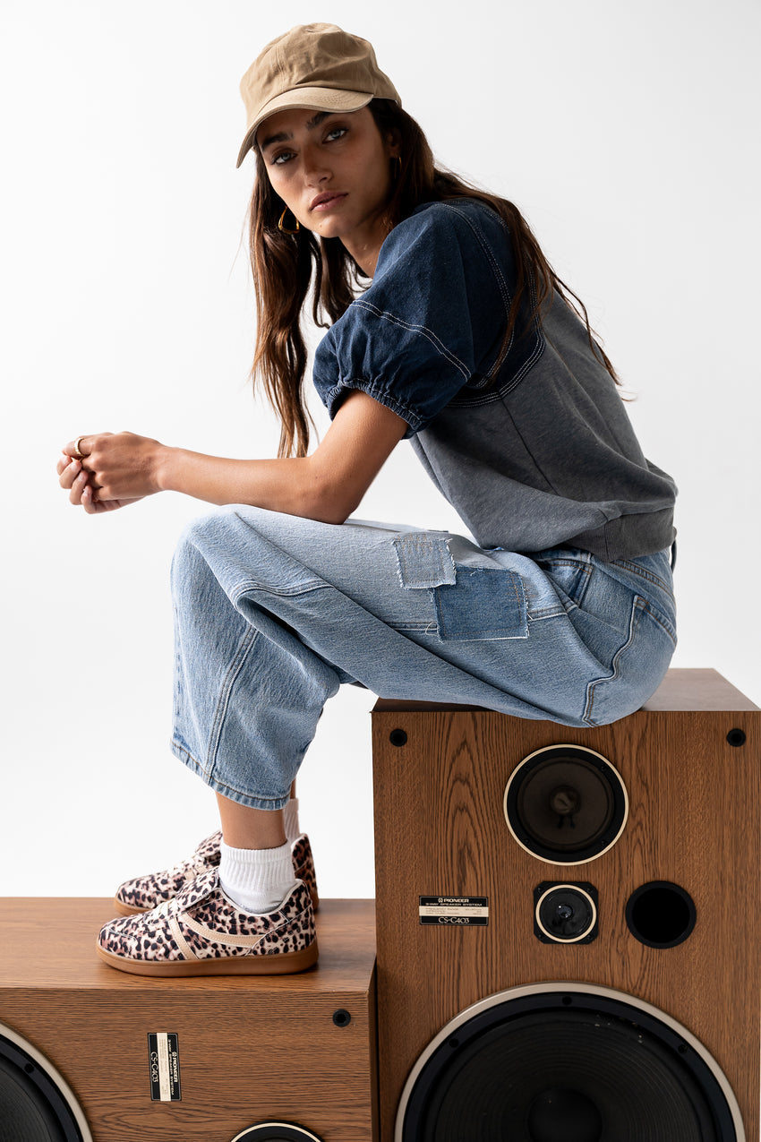 Rory Contrast Top In Denim - Final Sale