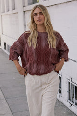 Raegan Cable Knit Sweater in Burgundy - FINAL SALE