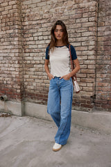 Serra Contrast Top In Navy - Final Sale
