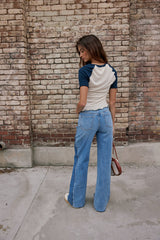 Serra Contrast Top In Navy - Final Sale