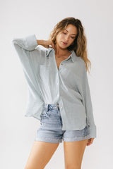 Lucie Linen Button Up in Blue - FINAL SALE
