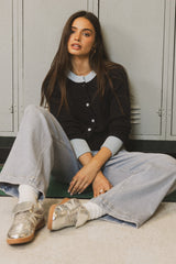 Ella Contrast Cardigan In Navy - Final Sale