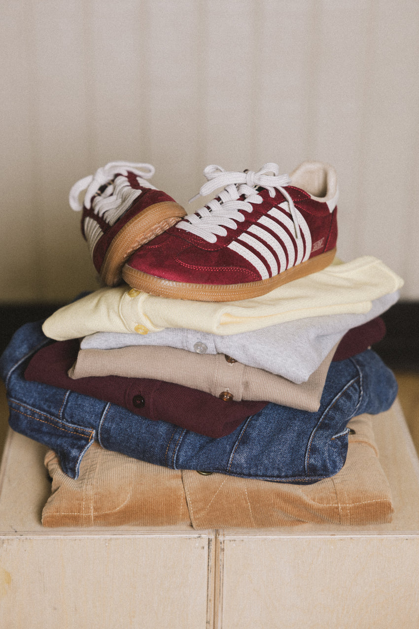Stevie Striped Sneaker In Wine - Final Sale