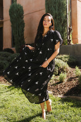 Flynn Embroidered Maxi Dress In Black - Final Sale