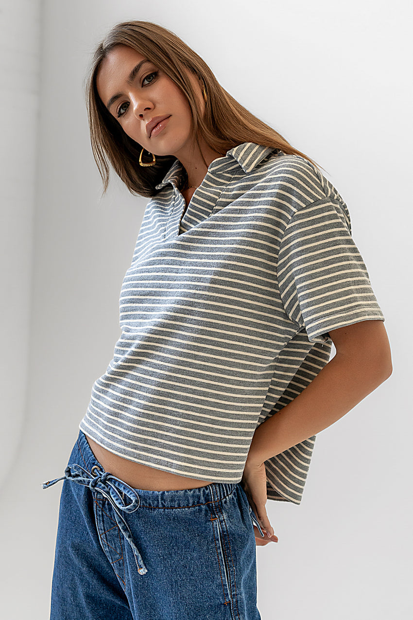 Lucca Striped Top in Grey - FINAL SALE