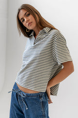 Lucca Striped Top in Grey - FINAL SALE