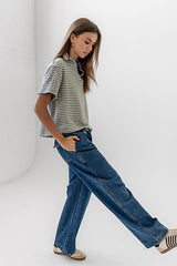Lucca Striped Top In Grey - Final Sale