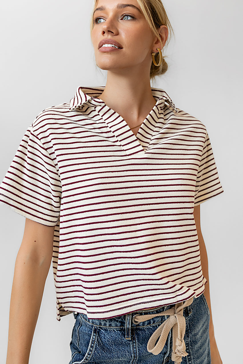 Lucca Striped Top in Burgundy - FINAL SALE