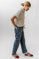 Lucca Striped Top In Burgundy - Final Sale