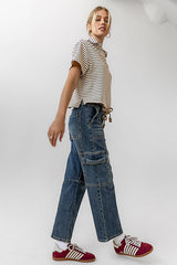 Lucca Striped Top In Burgundy - Final Sale
