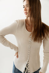 Cal Waffle Knit Top In Oatmeal - Final Sale