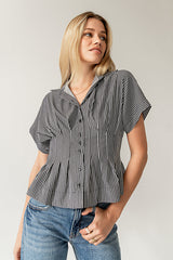 Alec Striped Blouse In Grey - Final Sale