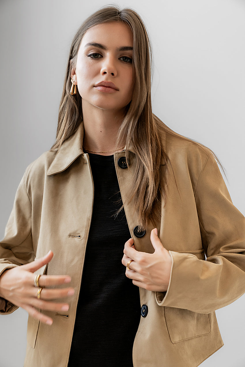 Aden Suede Jacket In Khaki - Final Sale