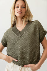 Saige Contrast Sweater In Olive - Final Sale