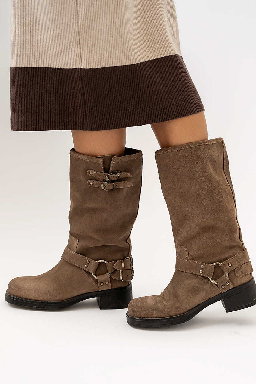 Steve Madden Astor Moto Boot in Taupe Suede - FINAL SALE