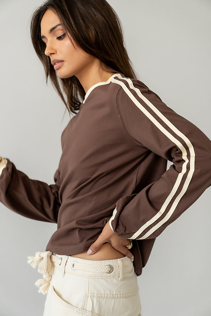 Romy Striped Top In Brown - Final Sale