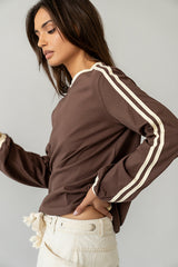 Romy Striped Top In Brown - Final Sale