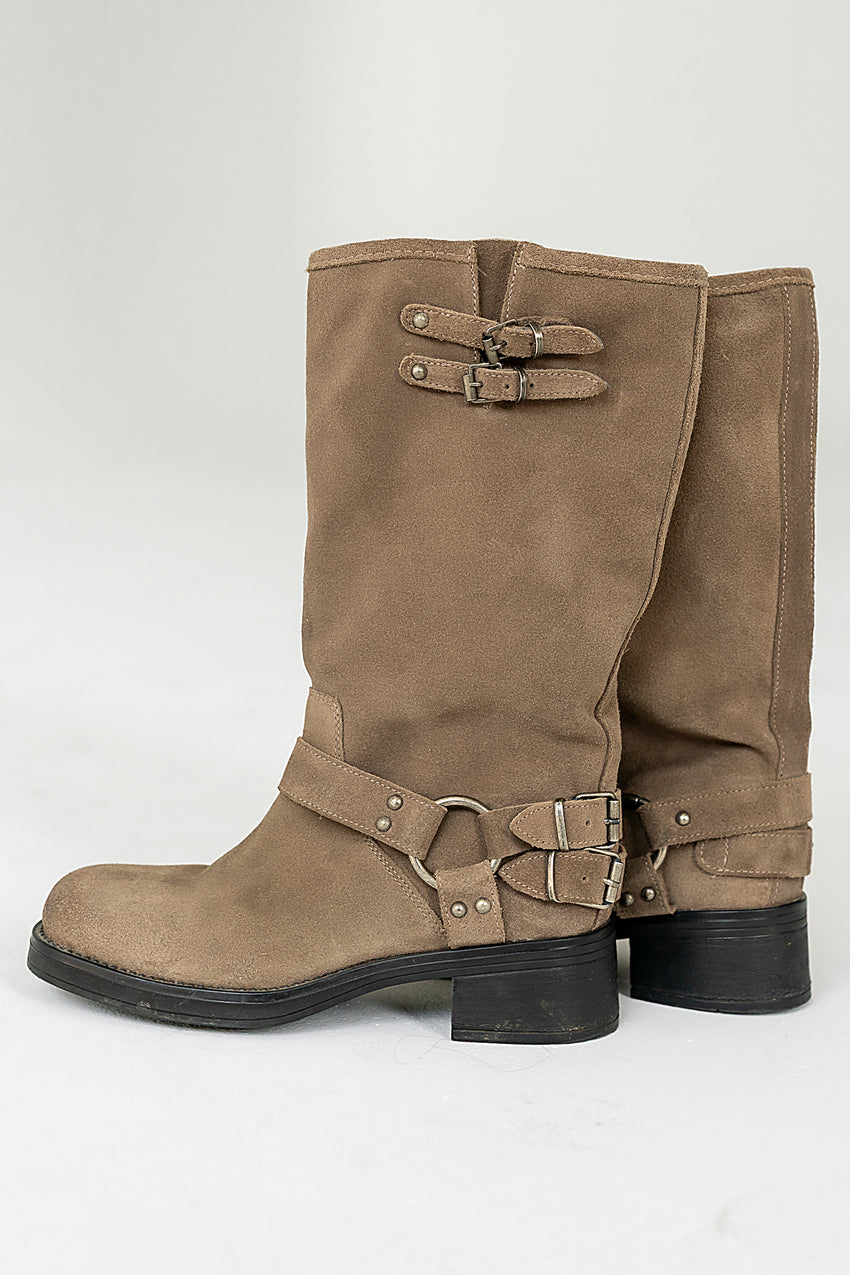Steve Madden Astor Moto Boot In Taupe Suede - Final Sale