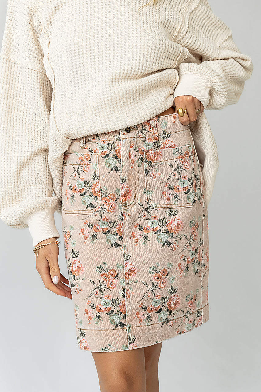 Juno Floral Mini Skirt In Clay - Final Sale