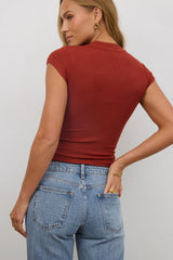 Asher Ribbed Top In Brick - Final Sale