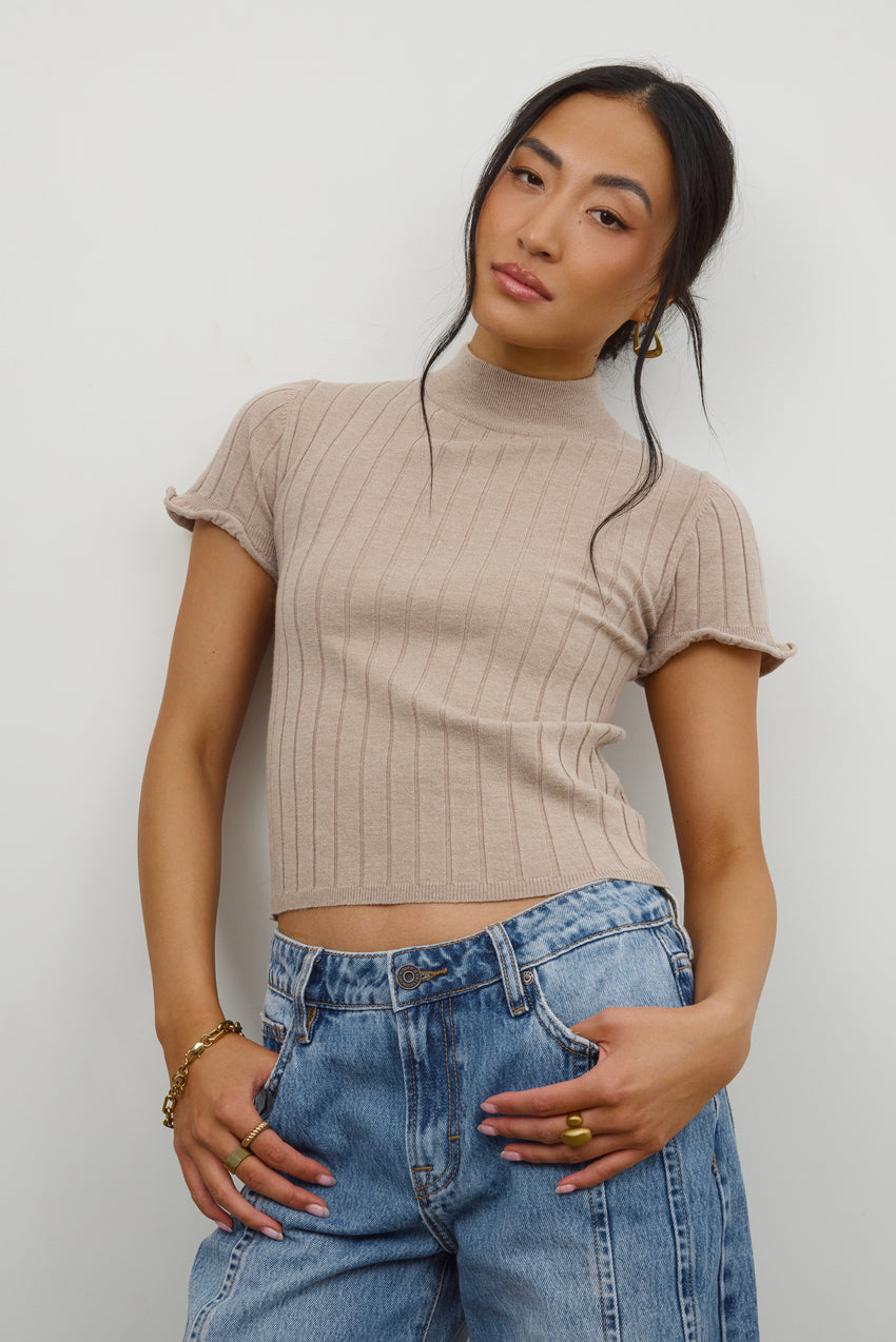 Amara Ribbed Top In Taupe - Final Sale