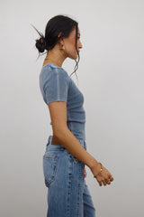 Rome Ribbed Top In Slate Blue