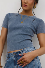Rome Ribbed Top In Slate Blue