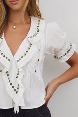 Suzie Embroidered Blouse In Off White - Final Sale