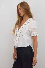 Suzie Embroidered Blouse In Off White - Final Sale