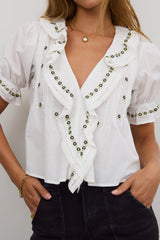 Suzie Embroidered Blouse in Off White - FINAL SALE